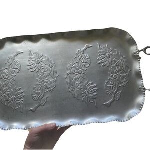 Vintage Hammercraft Aluminium Floral Sunflower Serving Tray Coiled Handles
